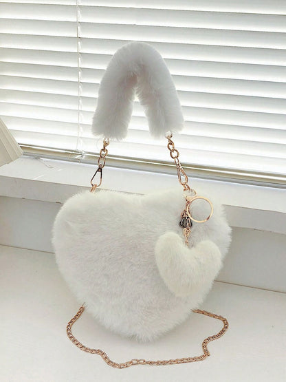 Heart Shape Faux Fur Handbag