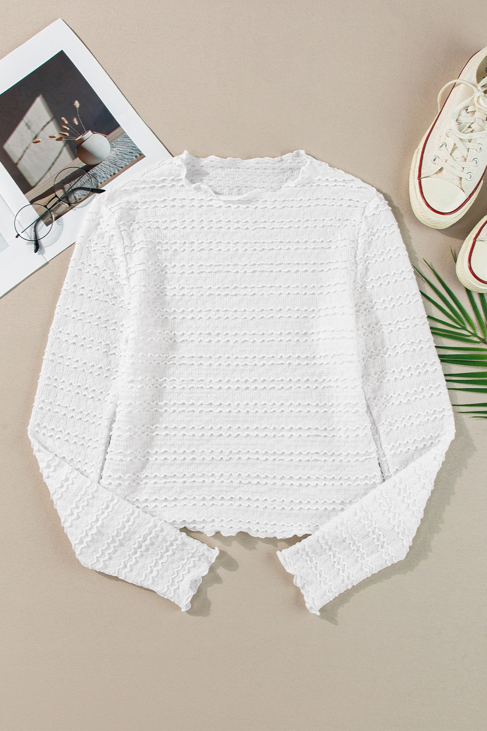 Strukturiertes Langarmshirt mit Rundhalsausschnitt