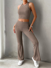 Geripptes Rundhals-Tanktop und Hose Set