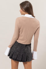 HYFVE Geknöpfter Crop Strickcardigan mit Kragen und Kontrastdetails