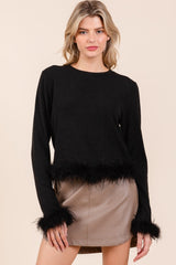 Mittoshop Federbesatz Langarm Crop Hacci Strickoberteil