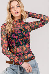 SAGE + FIG Langarm-Mesh-Top mit Blumenmuster