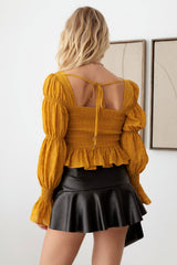 Tasha Apparel Boho Rüschen gesmokte Peplum Langarm-Oberteil