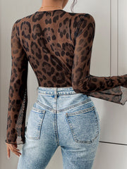 Perfee Leopard V-Ausschnitt Spitzen-Body
