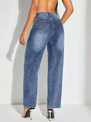 Kontrastierende Patchwork-Jeans mit geradem Bein und Taschen