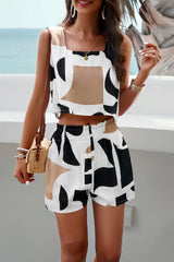 Bedrucktes bauchfreies Top und Shorts-Set