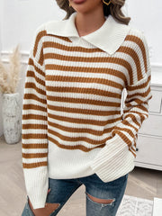 Gestreifter Langarm-Pullover mit Kragen