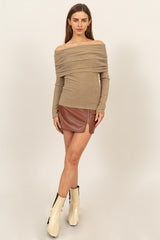 HYFVE Flauschiges Off-Shoulder Stricktop mit Struktur