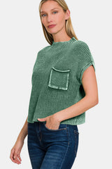 Zenana Cropped Pullover mit Stehkragen und kurzen Ärmeln