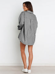 Gestreiftes Hemd mit überschnittenen Schultern und Shorts-Set