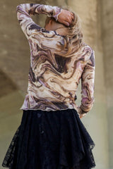 J.NNA Marble Design Langarm Mesh-Top