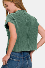 Zenana Cropped Pullover mit Stehkragen und kurzen Ärmeln