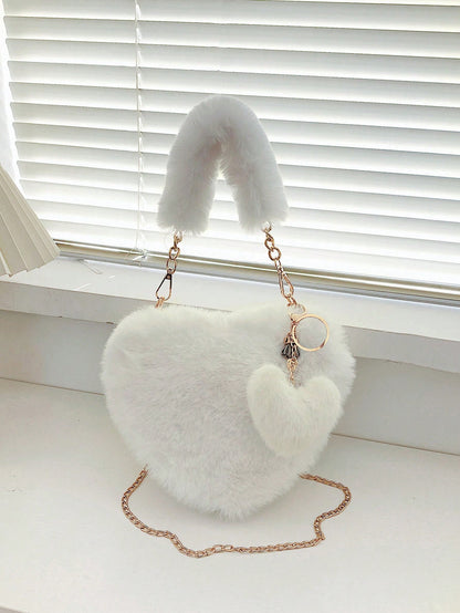 Heart Shape Faux Fur Handbag