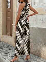 Tied Printed Grecian Neck Jumpsuit