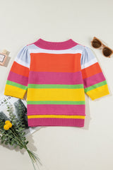 Color-Block Rundhals-Strickoberteil mit halbem Arm