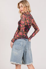 SAGE + FIG Langarm-Mesh-Top mit Blumenmuster