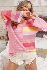 BiBi Gestreiftes Langarmshirt mit Kontrastnähten und Waffelstruktur