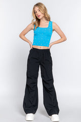 ACTIVE BASIC Pearl-Detail-Crop-Top mit eckigem Ausschnitt
