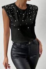 Tanktop mit Perlenbesatz und Rundhalsausschnitt