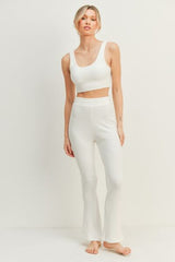 Kimberly C Waffel-Tanktop und High-Waist Schlaghosen-Set