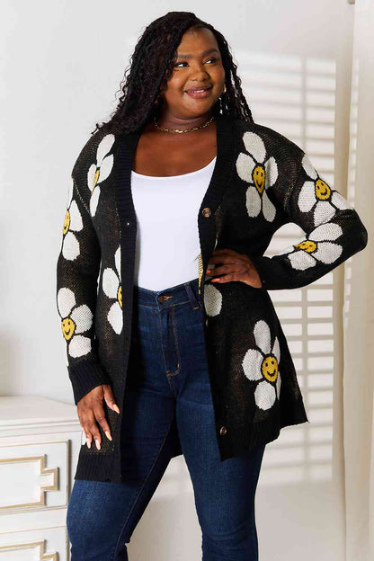 Double Take Floral Button Down Longline Cardigan