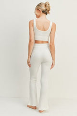 Kimberly C Waffel-Tanktop und High-Waist Schlaghosen-Set