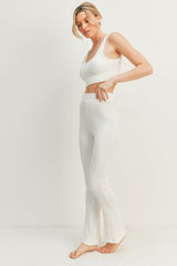 Kimberly C Waffel-Tanktop und High-Waist Schlaghosen-Set