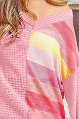 BiBi Gestreiftes Langarmshirt mit Kontrastnähten und Waffelstruktur